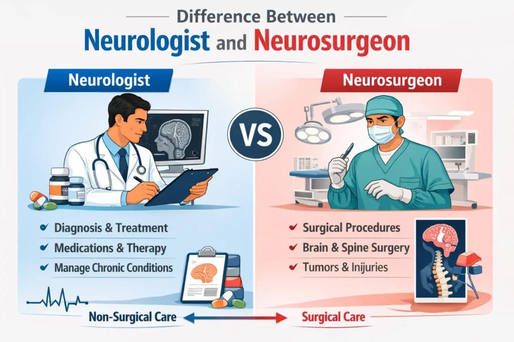 Difference between neurologist and neurosurgeon explained for neurological care