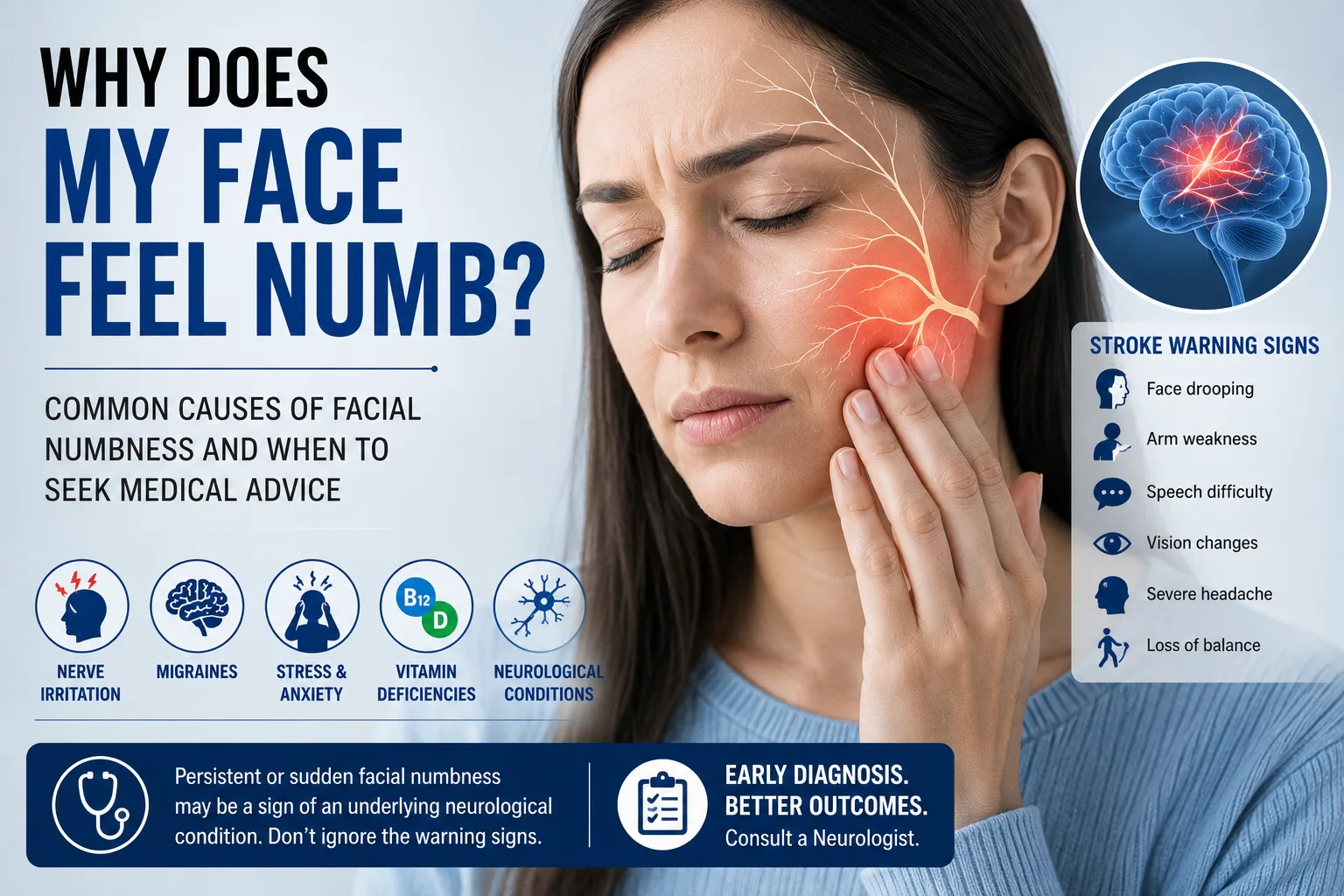 Common causes of facial numbness and warning signs of stroke
